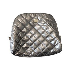 Oliver Thomas KST Cosmetic Case Medium Metallic Pewter Gray Quilted Makeup Bag